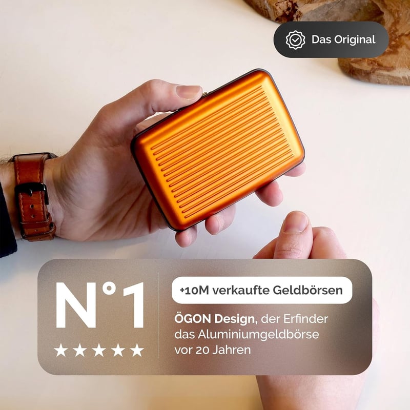 ÖGON Aluminium Kartenetui mit RFID-Schutz - Smart Case Stockholm orange