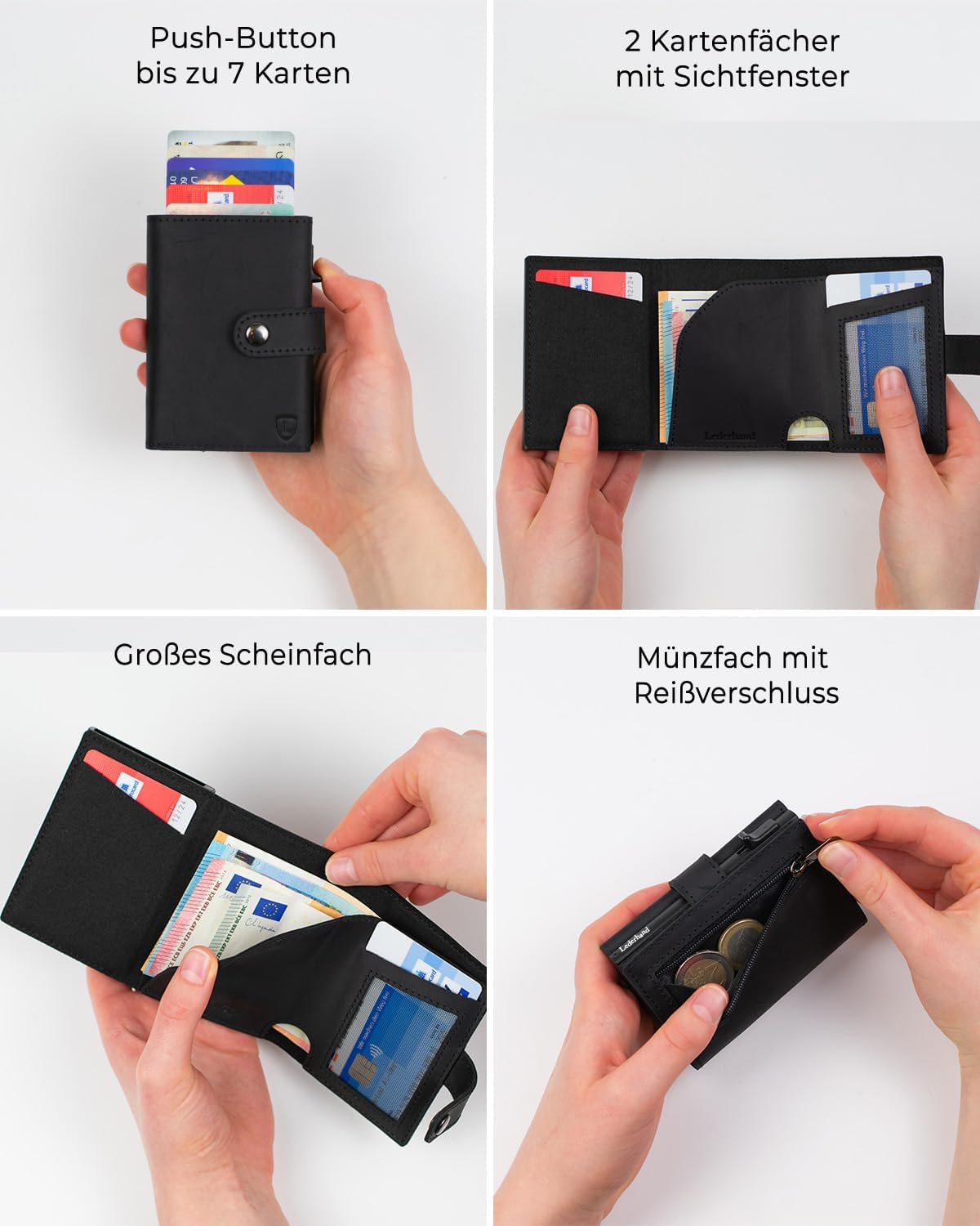 Fargo Geldbörse aus Leder – Handgemacht für Herren und Damen, RFID-Schutz, Platz für 9 Karten, Schwarz