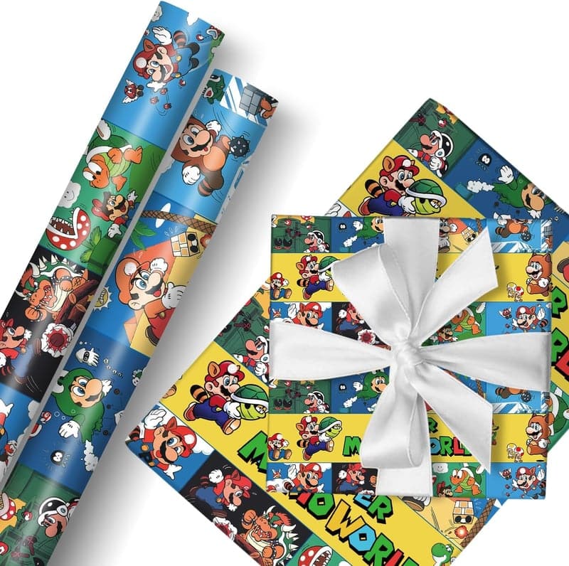 Geschenkpapier für Kindergeburtstag - 2 Rollen, 43 cm x 3 m, langlebig