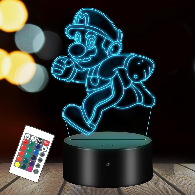 Super Mario 3D Nachtlicht mit Fernbedienung - USB Wiederaufladbar, 16 Farben
