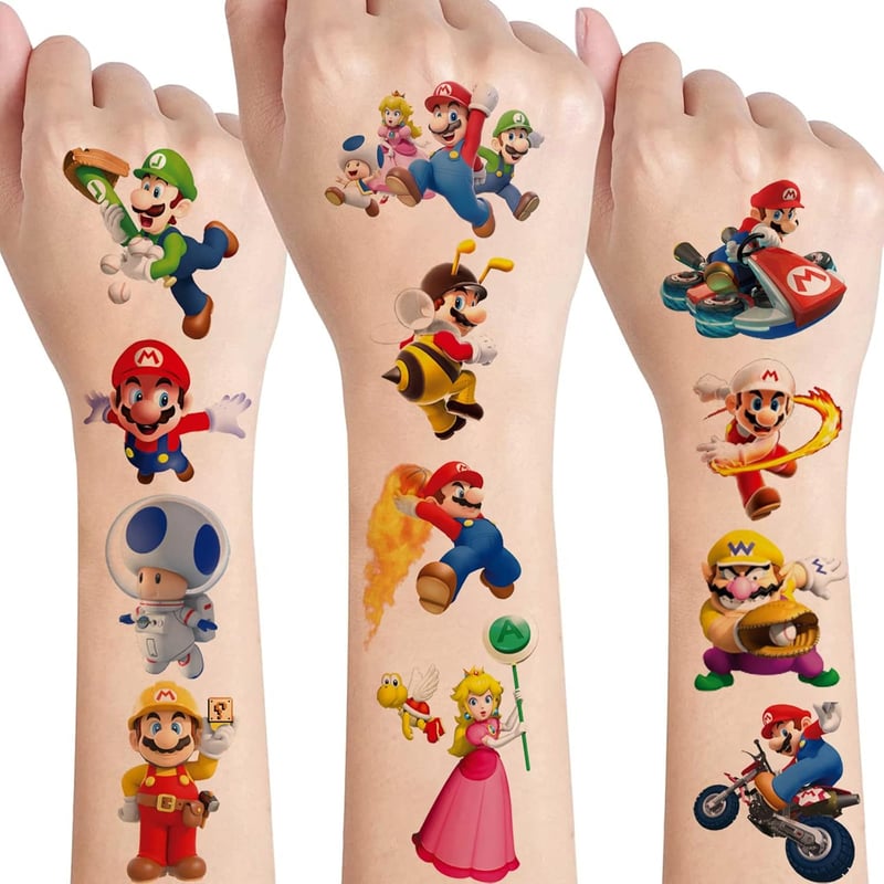 Super Mario Tattoos für Kinder – Wasserdichte, hautfreundliche Aufkleber