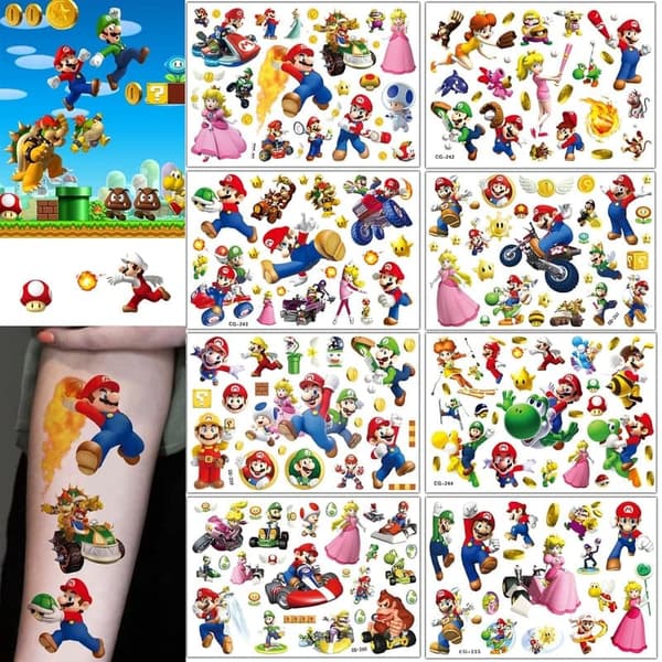 Super Mario Tattoos für Kinder – Wasserdichte, hautfreundliche Aufkleber
