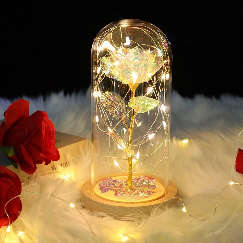 Ewige Rose im Glas mit LED-Licht – Geschenk für Frauen