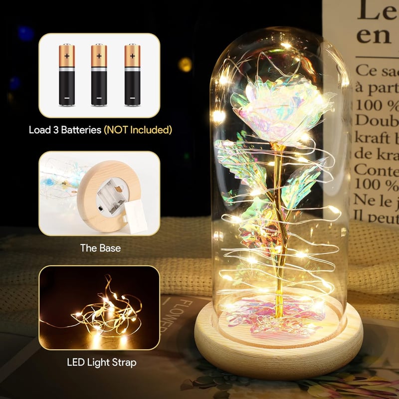 Ewige Rose im Glas mit LED-Licht – Geschenk für Frauen