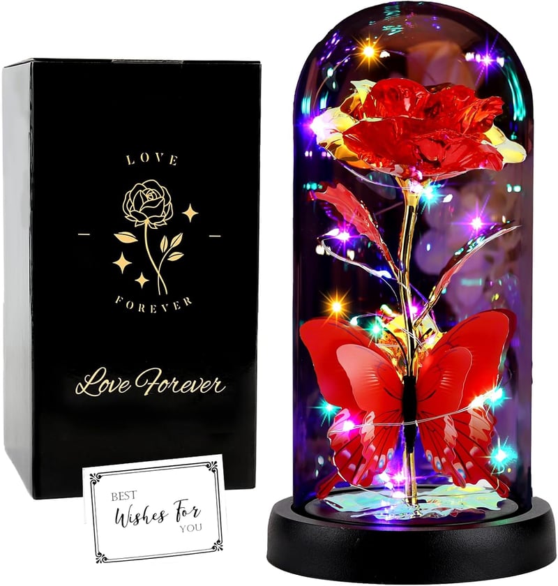 Ewige Rose in Glaskuppel mit LED-Licht – Geschenk für Frauen