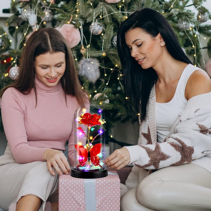 Ewige Rose in Glaskuppel mit LED-Licht – Geschenk für Frauen