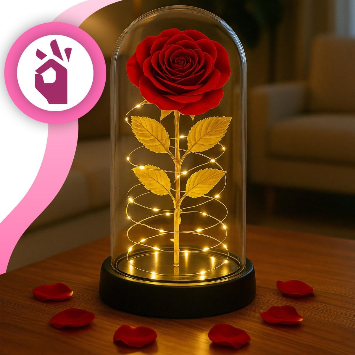 Ewige Rose im Glas mit LED für Frauen – Konservierte rote Blume, Geschenkbox