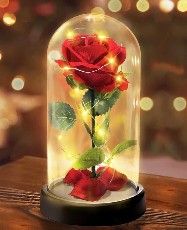 Muttertagsgeschenk: Ewige Rose im Glas mit LED-Lichtern