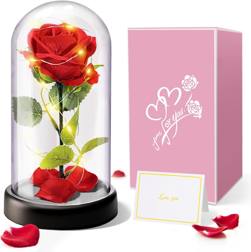 Muttertagsgeschenk: Ewige Rose im Glas mit LED-Lichtern
