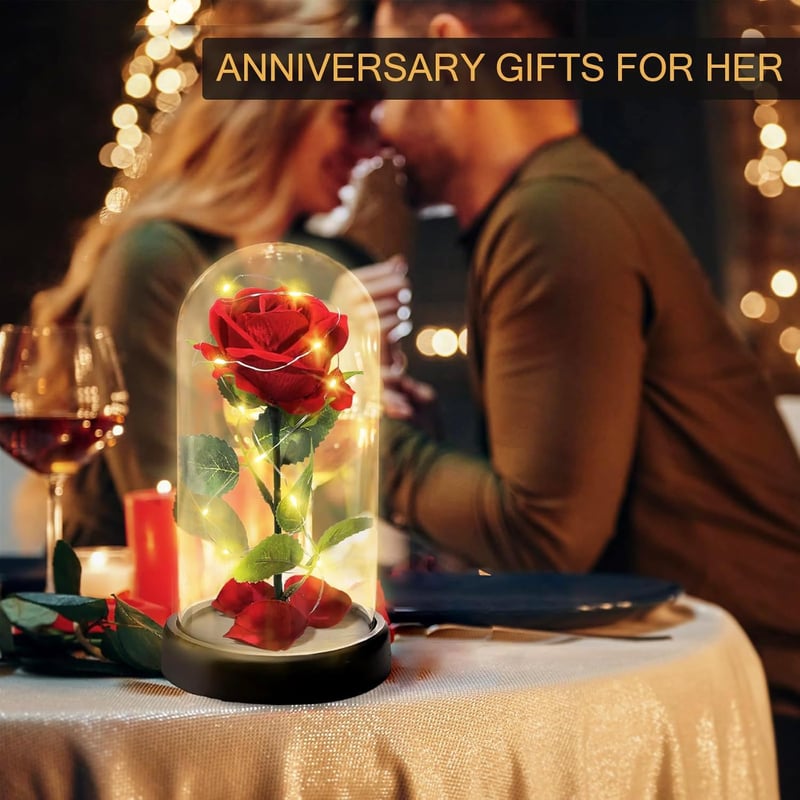 Muttertagsgeschenk: Ewige Rose im Glas mit LED-Lichtern