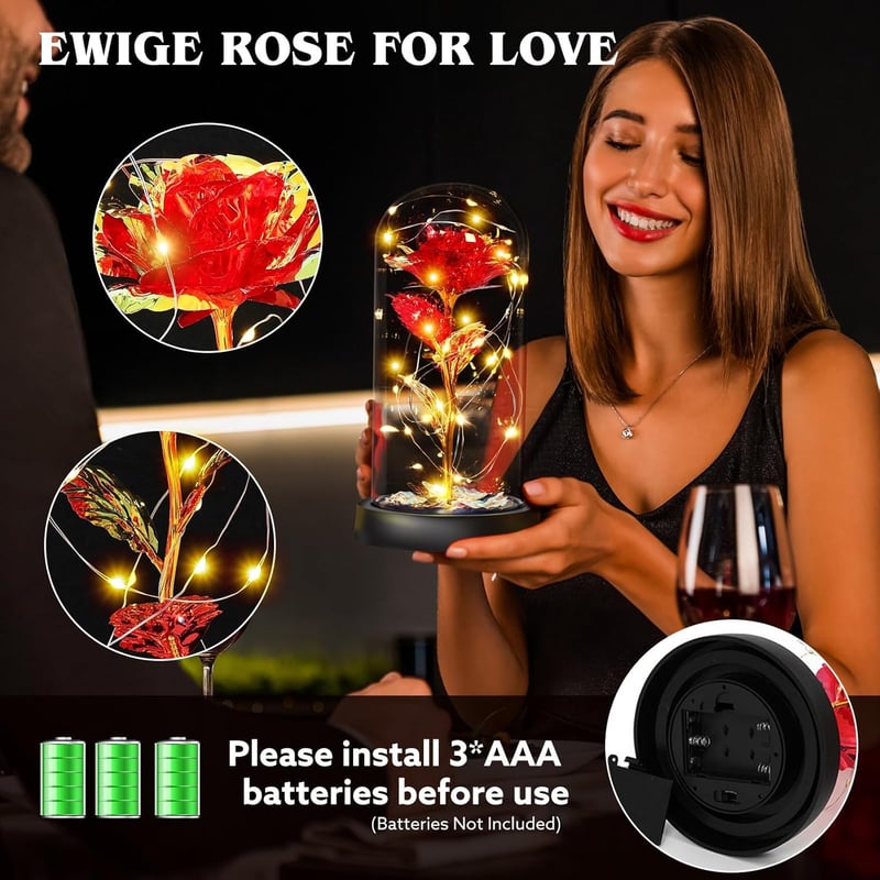 Muttertagsgeschenk: Rosenbär mit Licht, ewige Rose im Glas und Halskette set für Frauen