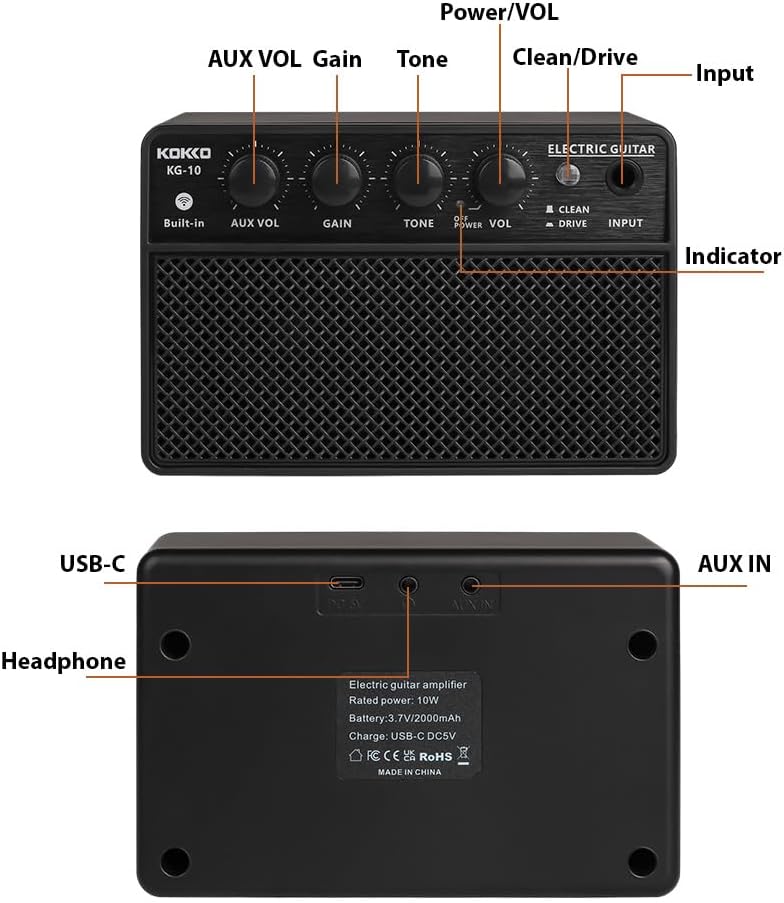 Tragbarer 10W Mini-Gitarrenverstärker für tägliches Üben, Schwarz