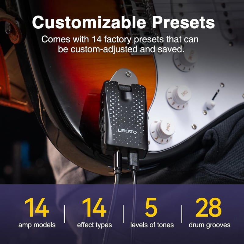 Mini-Gitarrenverstärker mit 28 Drum-Grooves, 14 Effekten & Bluetooth
