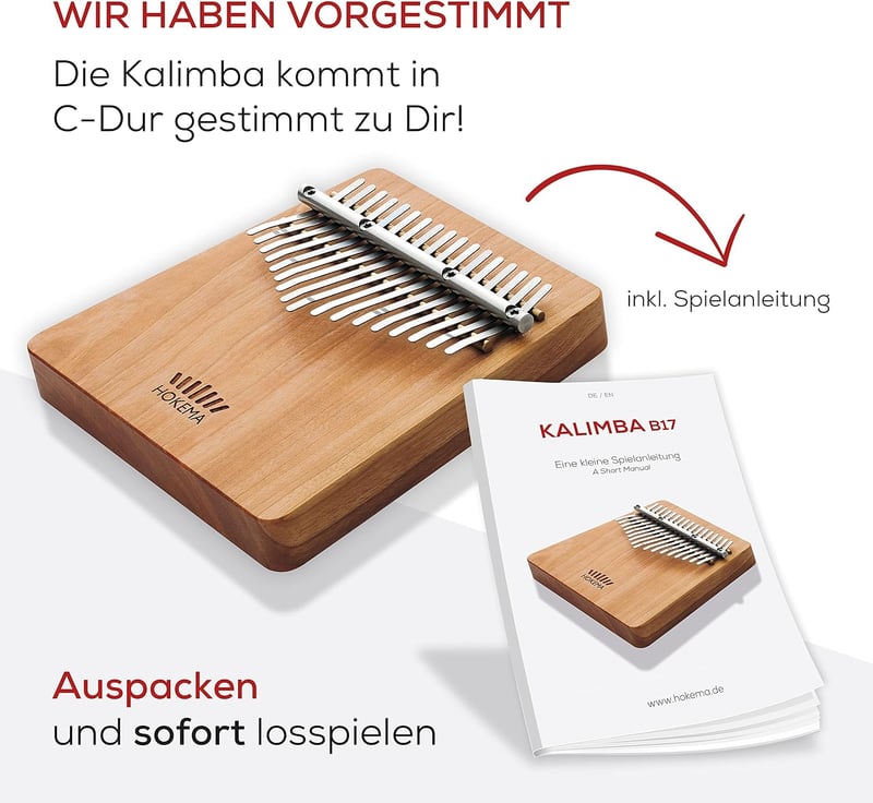 Hokema Kalimba B17 C-Dur - Handgefertigtes Daumenklavier für Einsteiger