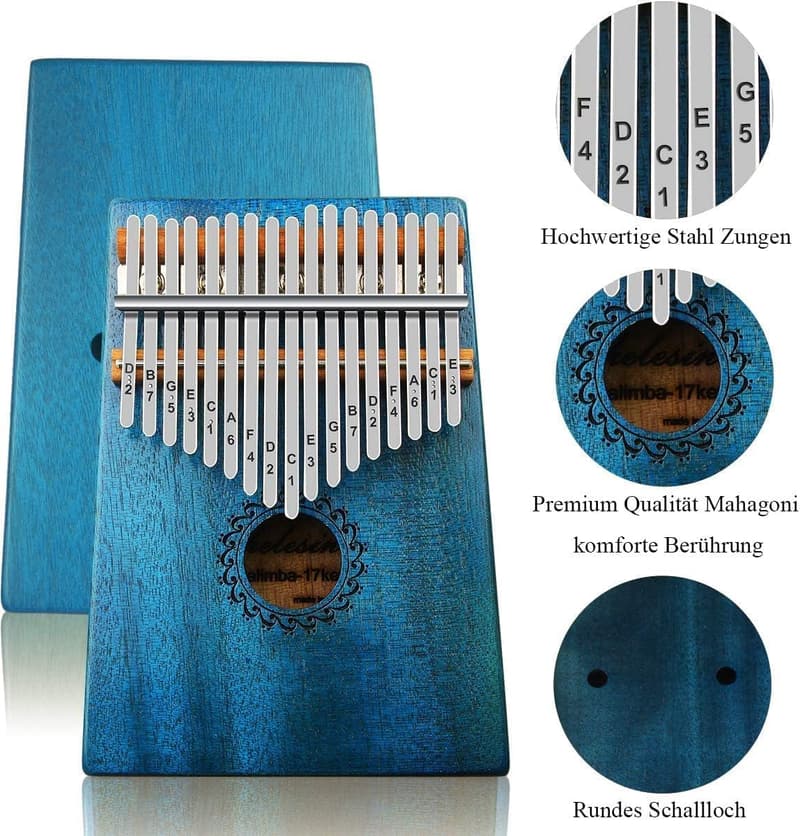 Kalimba 17 Tasten – Daumenklavier mit Studienführer für Anfänger (Blau)