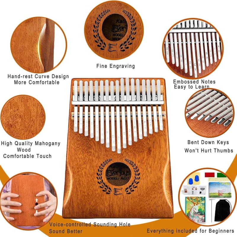 Kalimba Set 17 Tasten mit Tragetasche, Notenbuch und Stimmhammer