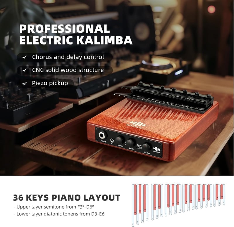 Chromatisches Kalimba mit 36 Tasten und Piezo-Tonabnehmer