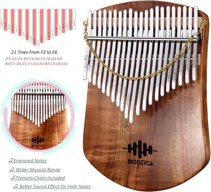 Professionelle Kalimba mit 21 Tasten aus massivem Koa und Tragetasche