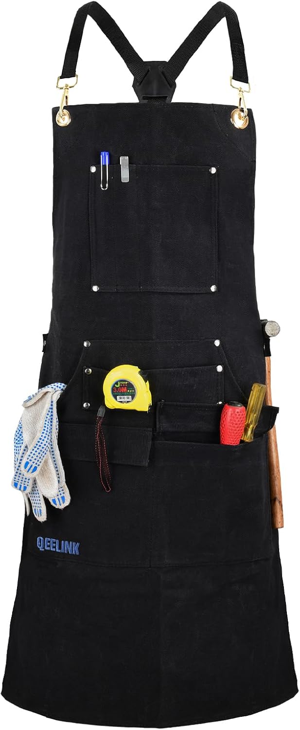 Robuste Arbeitsschürze für Tischler mit 10 Werkzeugtaschen, verstellbar M-XXXL