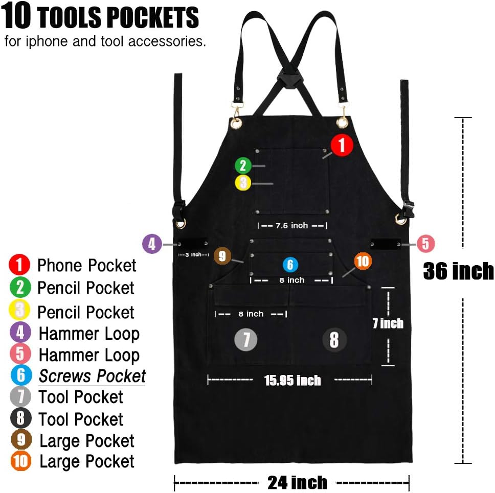 Robuste Arbeitsschürze für Tischler mit 10 Werkzeugtaschen, verstellbar M-XXXL