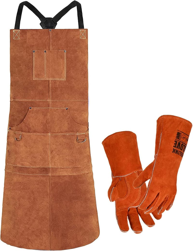 Flammhemmende Lederschürze mit 6 Taschen für Handwerker