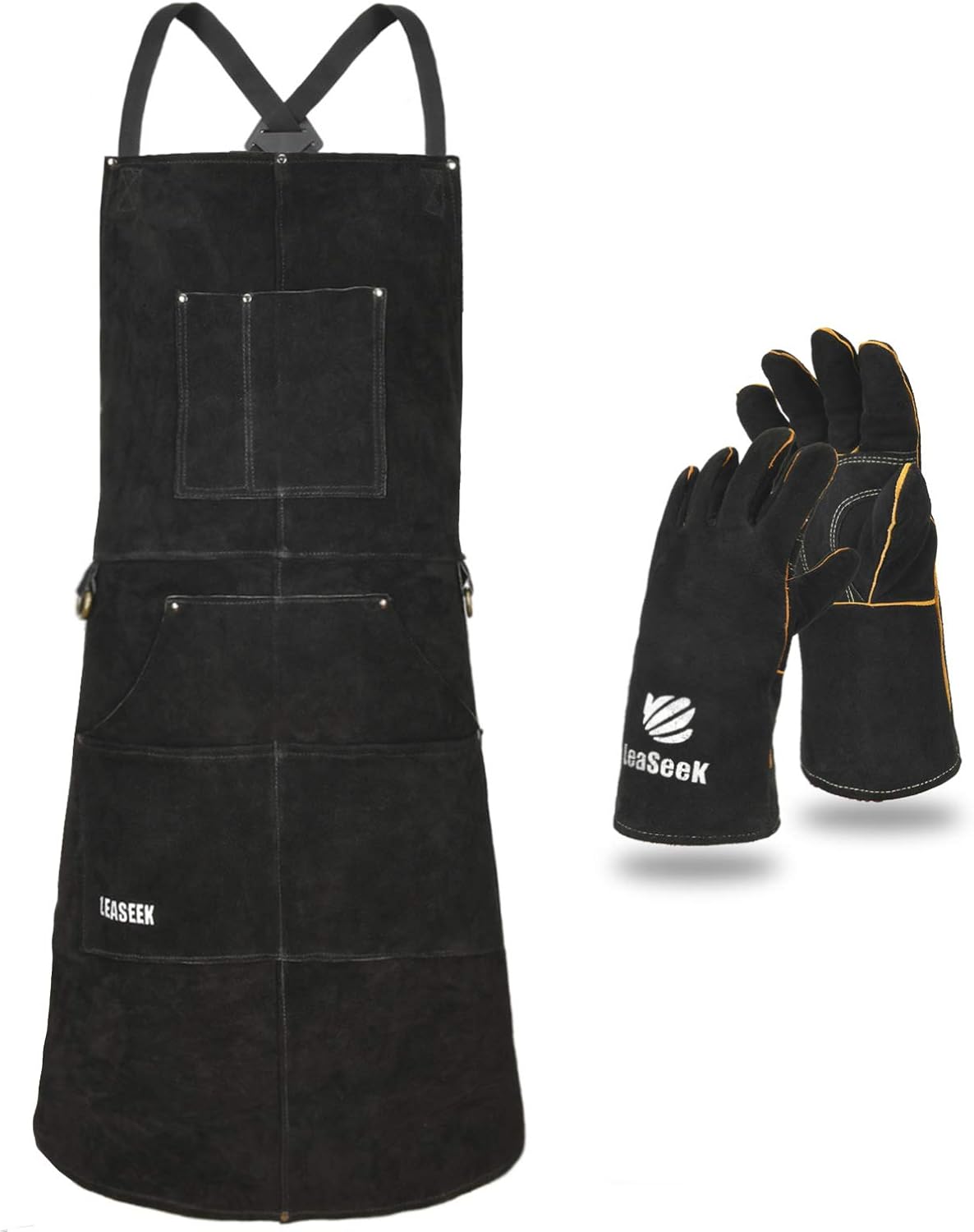 Leder-Schweißerschürze für Grill und Arbeiten, hitzebeständig, 42