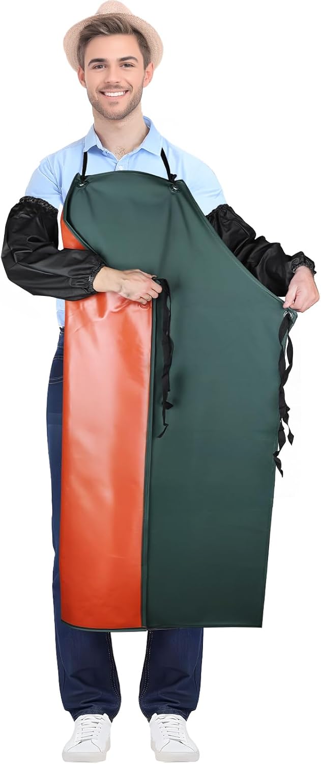 Wasserfeste PVC-Schürze für Unisex: Metzgerschürze mit Ärmelschützer