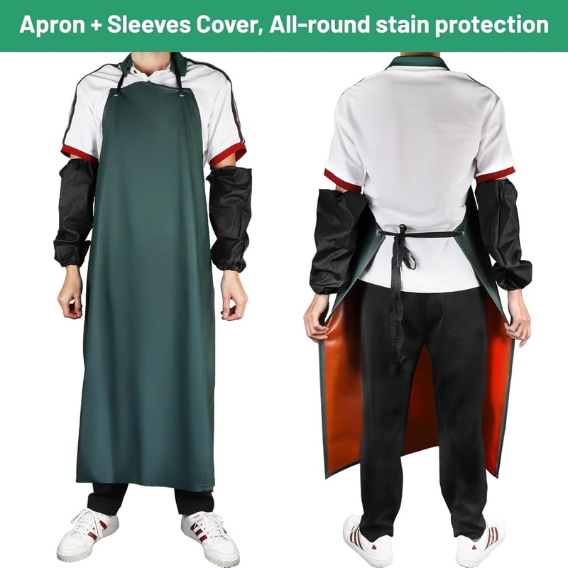 Wasserfeste PVC-Schürze für Unisex: Metzgerschürze mit Ärmelschützer