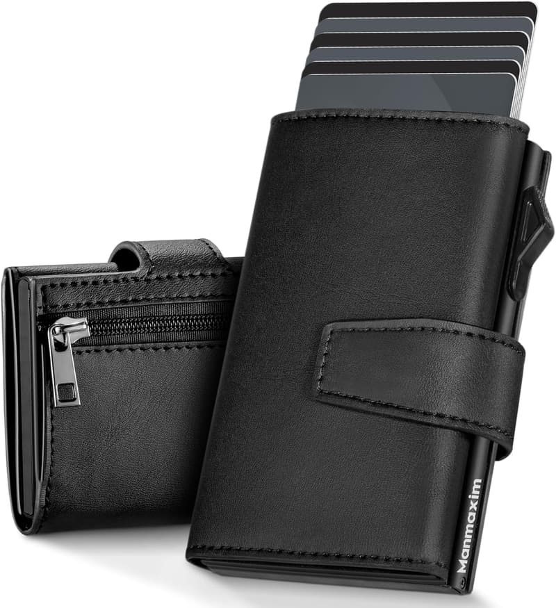 Herren Slim Wallet mit RFID-Schutz und Münzfach, Schwarz