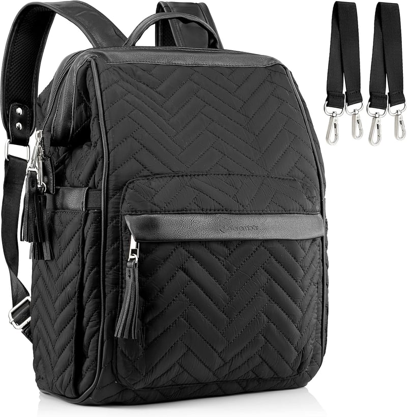 Brombär Wickelrucksack Schwarz mit Kinderwagenhaken und Fächern