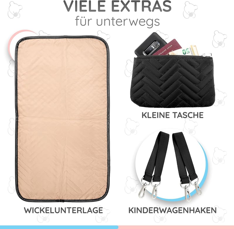 Brombär Wickelrucksack Schwarz mit Kinderwagenhaken und Fächern
