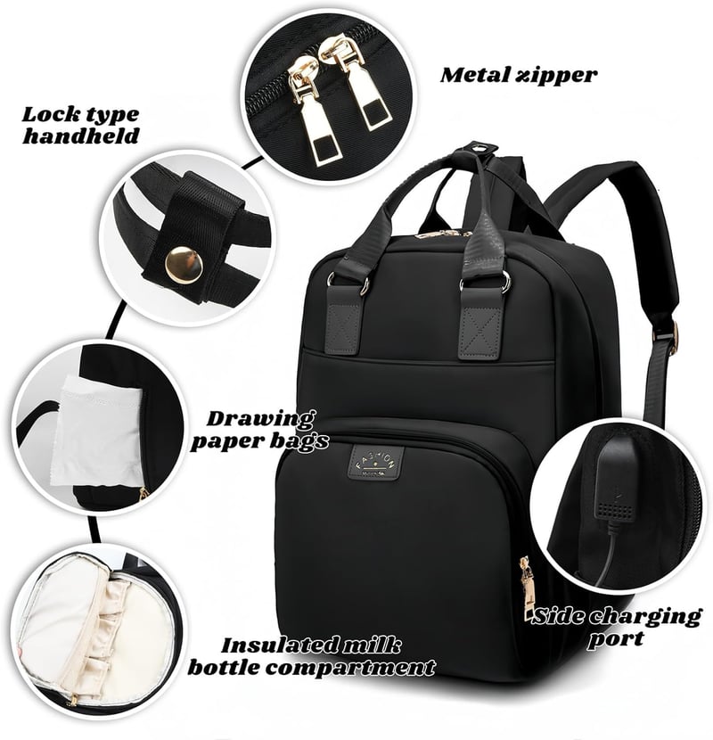 Wasserdichter Wickelrucksack mit Schnullerhalter für Mama und Papa