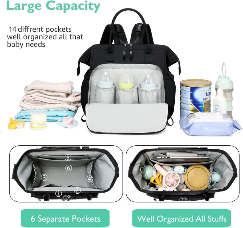 LORADI Wickeltasche, wasserabweisendes Nylon, 3-in-1 Rucksack mit Anti-Diebstahl