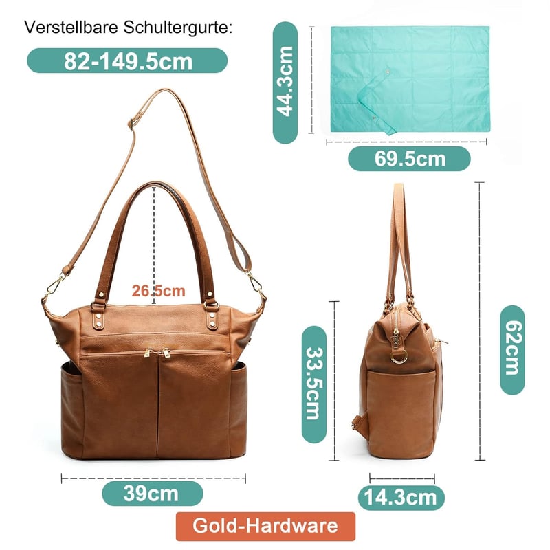 Großer Wickelrucksack mit 13 Taschen-Organizer in Braun