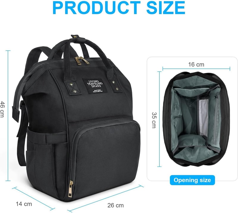 Multifunktionale Wickeltasche Rucksack für Eltern - Schwarz