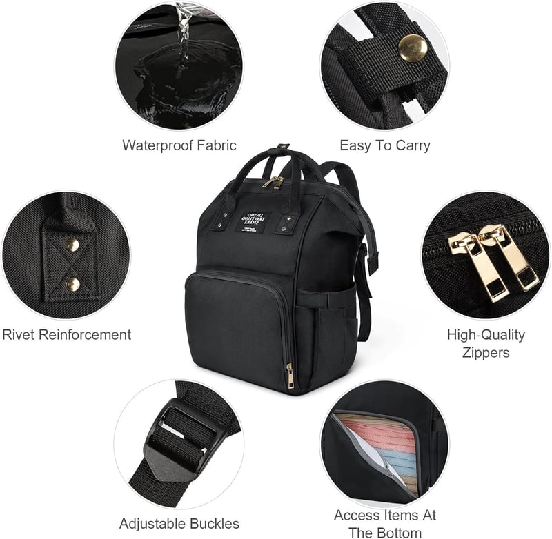 Multifunktionale Wickeltasche Rucksack für Eltern - Schwarz