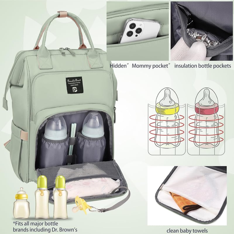 Pomelo Baby Wickelrucksack mit wasserdichter Wickelunterlage, groß