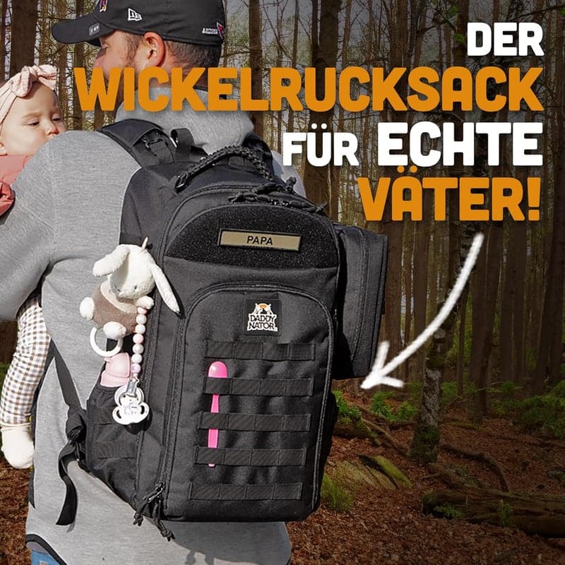 Daddynator Wickelrucksack für Väter mit Wickelunterlage und Organizer