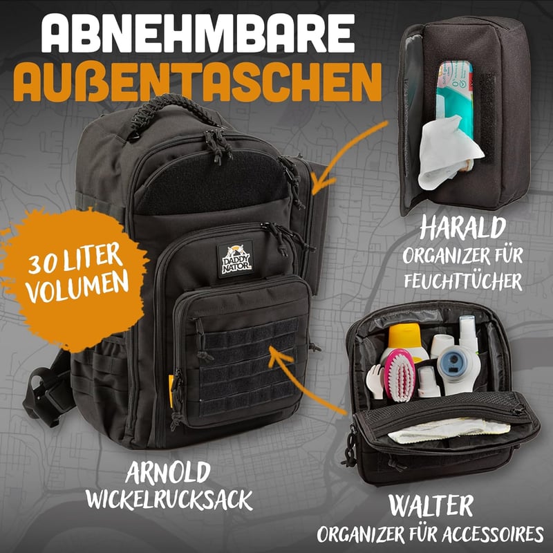 Daddynator Wickelrucksack für Väter mit Wickelunterlage und Organizer