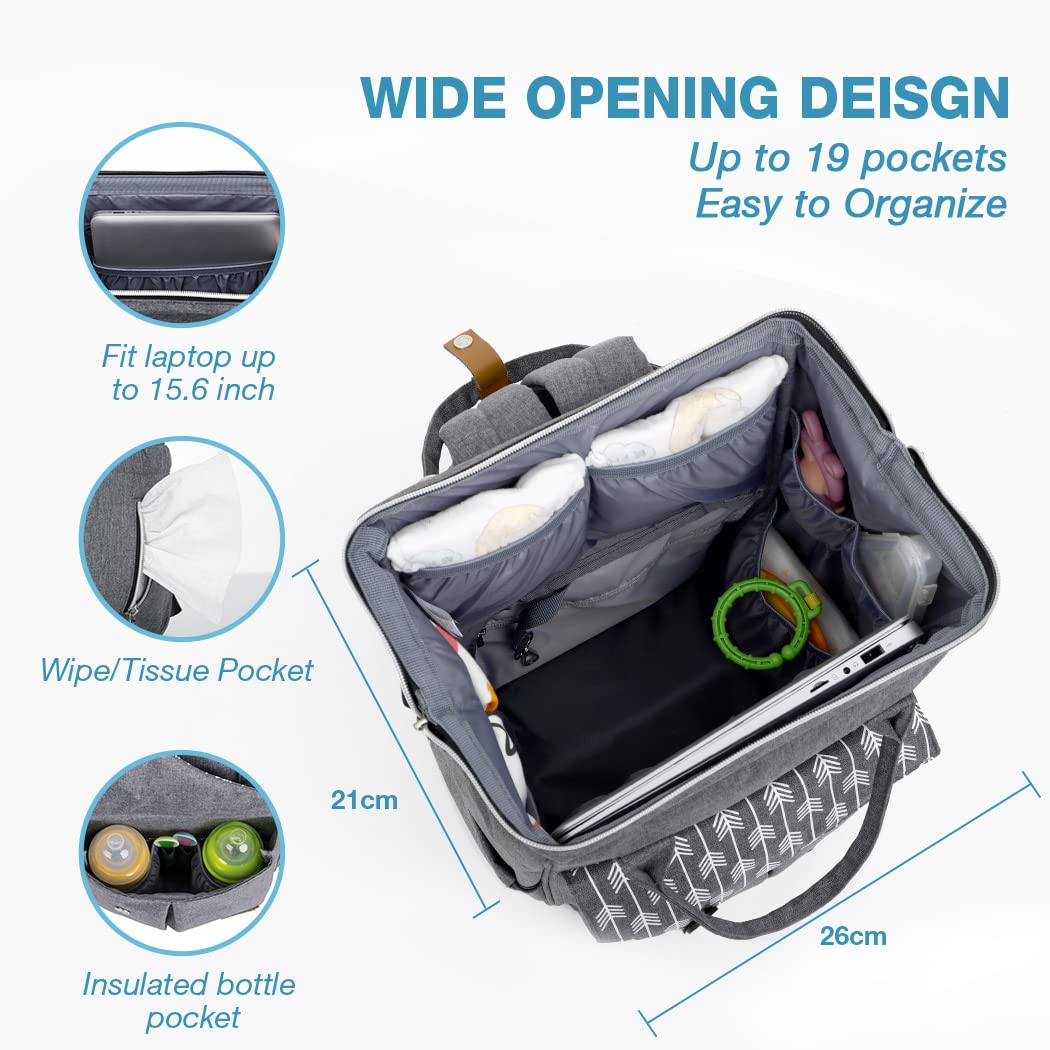 Multifunktionale Wickeltasche mit Wickelunterlage – Grau