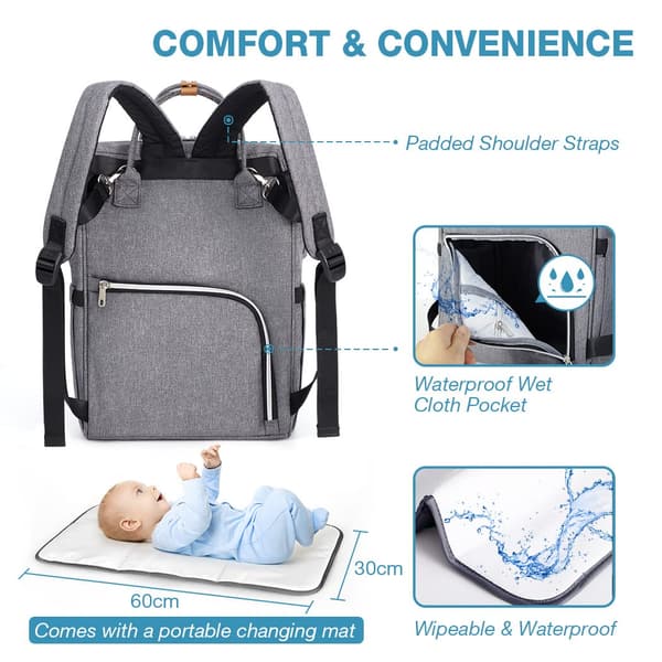Multifunktionale Wickeltasche mit Wickelunterlage – Grau