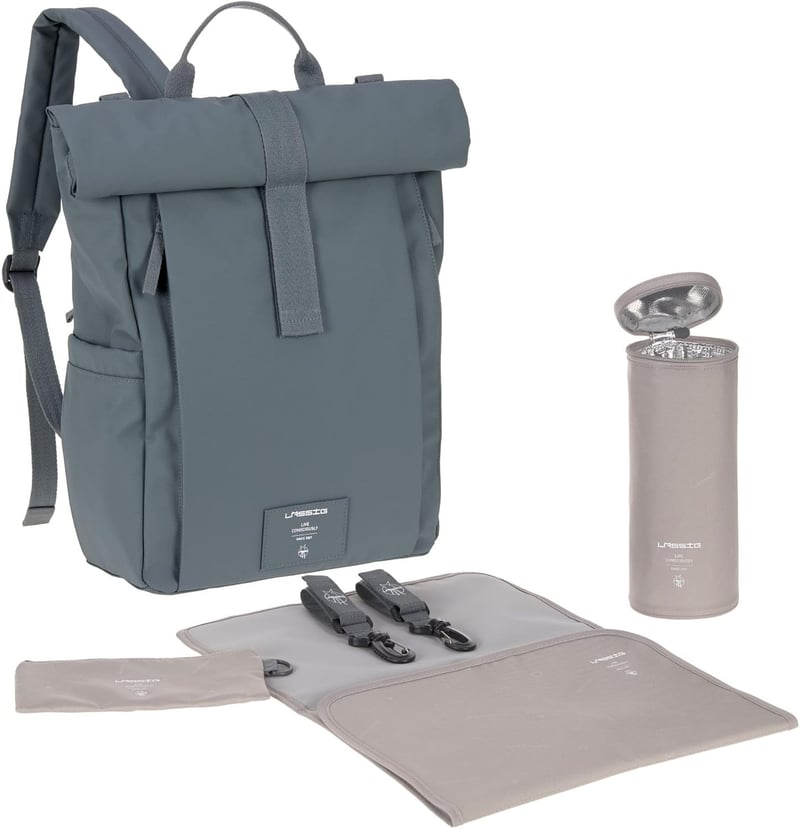 Nachhaltiger Wickelrucksack mit Wickelunterlage und Flaschenhalter