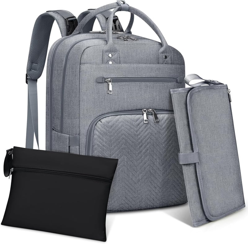Wickelrucksack für Baby mit Wickelunterlage – Multifunktionale Tasche für Eltern in Grau
