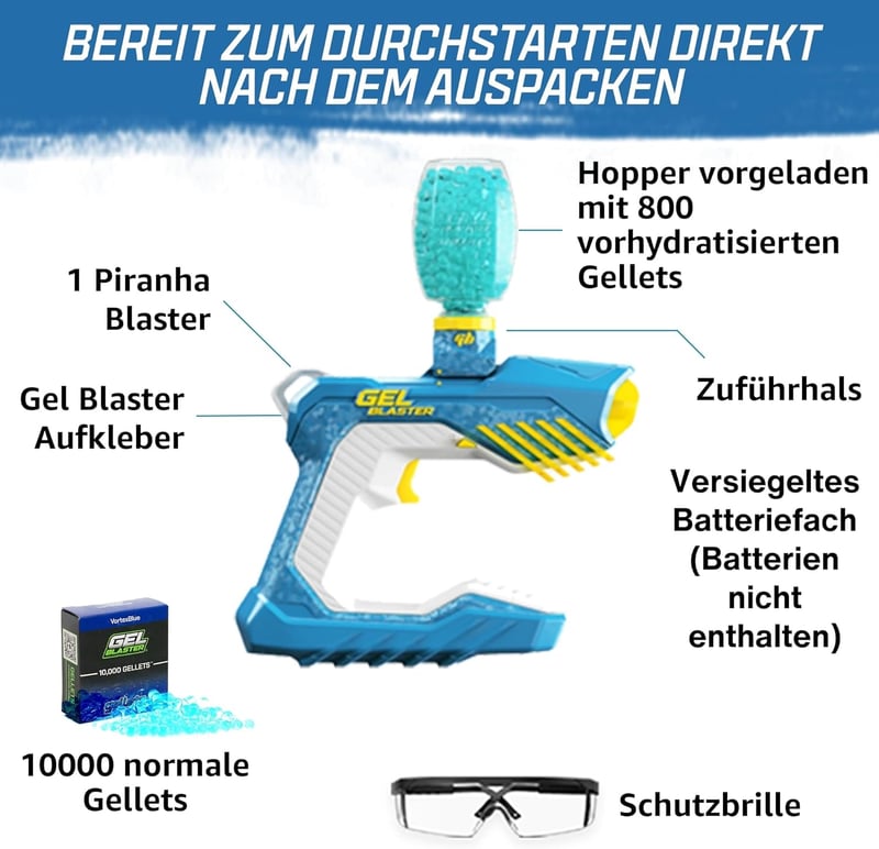 Automatischer Gel Blaster Piranha – Wasserdicht, 30m Reichweite, Spielzeug für Männer und Teenager