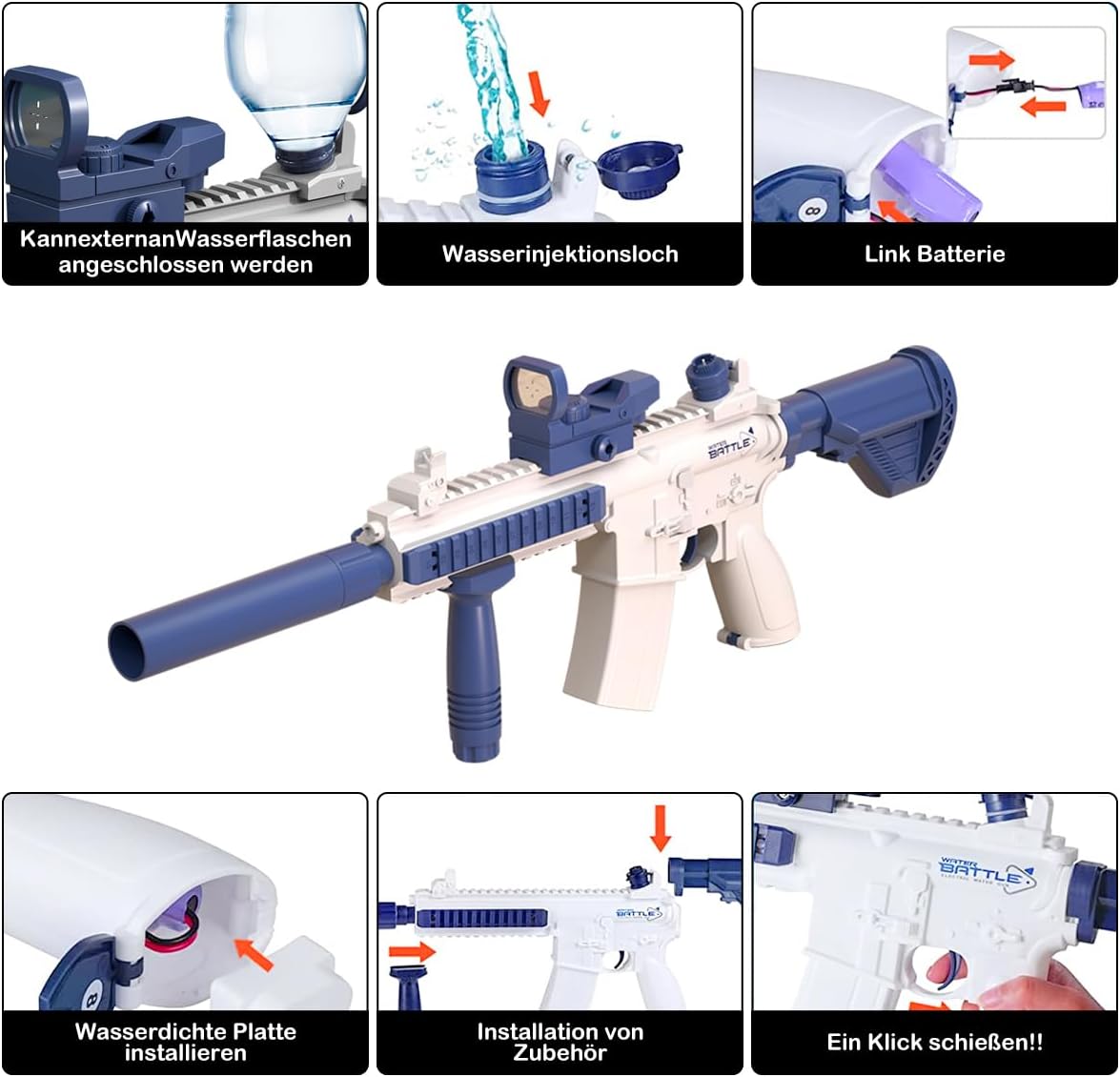 Maxee Elektrische Wasserpistole M416 – Automatische Spritzpistole für Sommerpartys