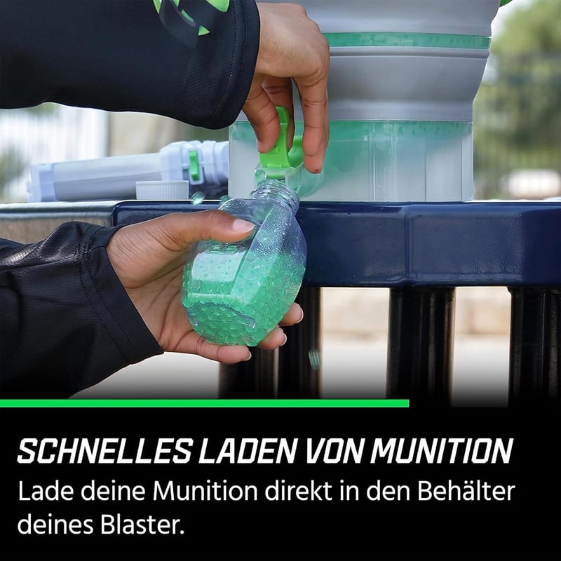 Faltbare Munitionswanne für Gel Blaster mit Schnelllade-Düse, Lager für 10.000+ Gellets