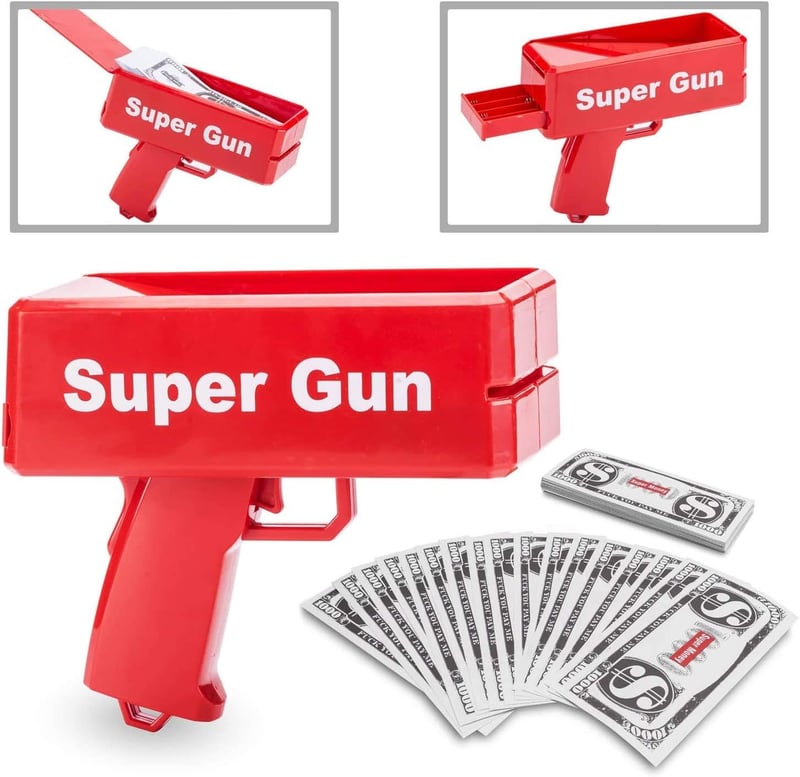 Spaßige Geldpistole für Partys – Super Money Gun mit Fake Dollar
