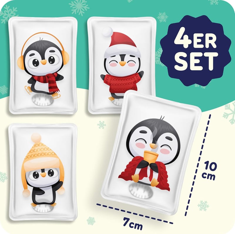 Wiederverwendbare Handwärmer im Pinguin-Design – 4er Set für Kinder