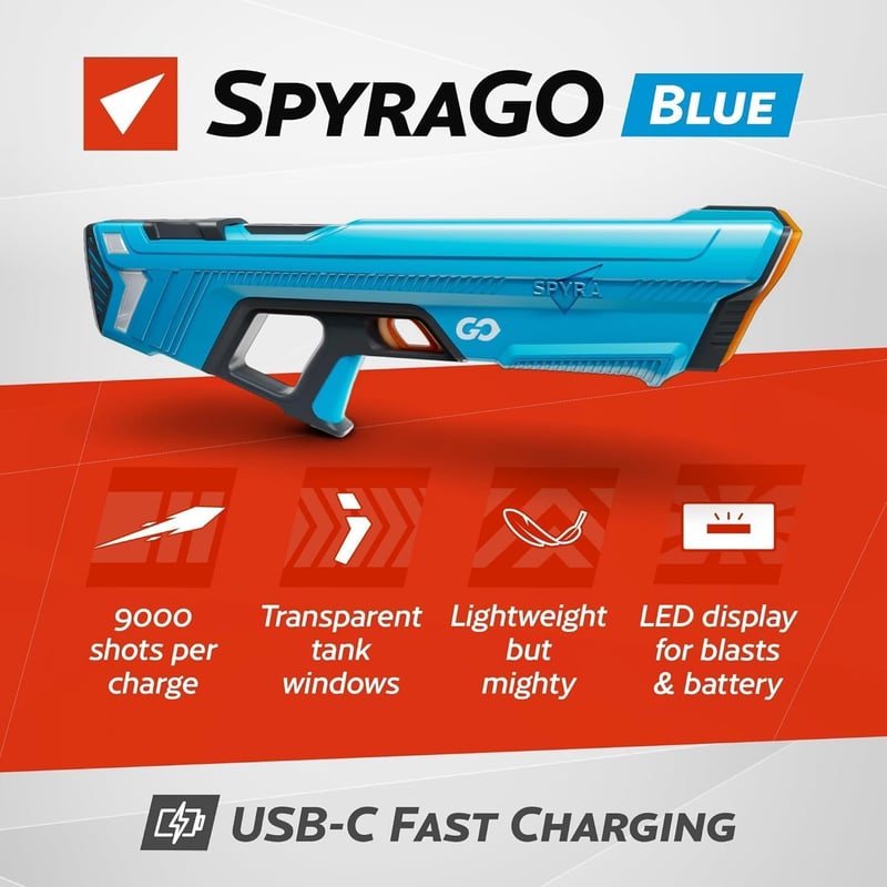 Elektronische Wasserpistole SpyraGO mit 9 m Reichweite und LED-Display