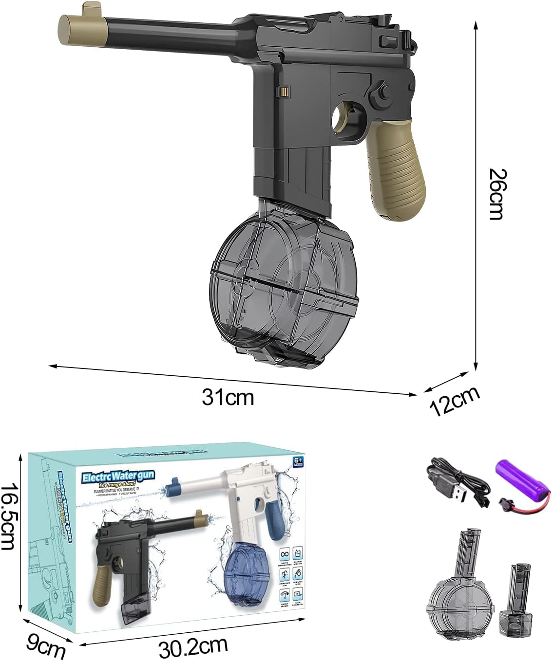 Elektrische Wasserpistole 100ml/450ml - 33FT Reichweite für Sommer-Spaß